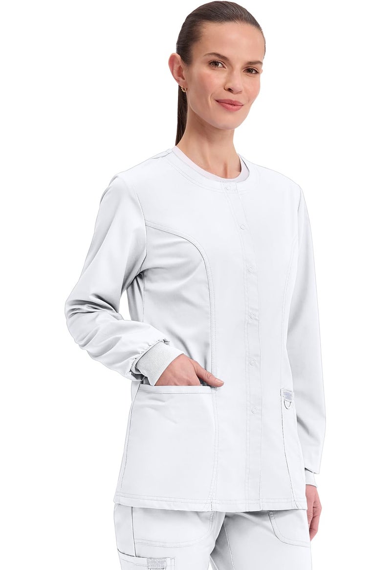 Cherokee Women's Snap Front Warm-up Jacket, White, Large - Image 5